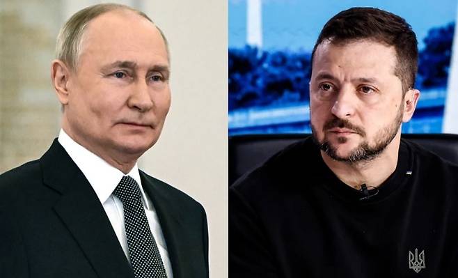 블라디미르 푸틴 러시아 대통령(왼쪽)과 볼로디미르 젤렌스키 우크라이나 대통령.&nbsp;게티이미지 제공