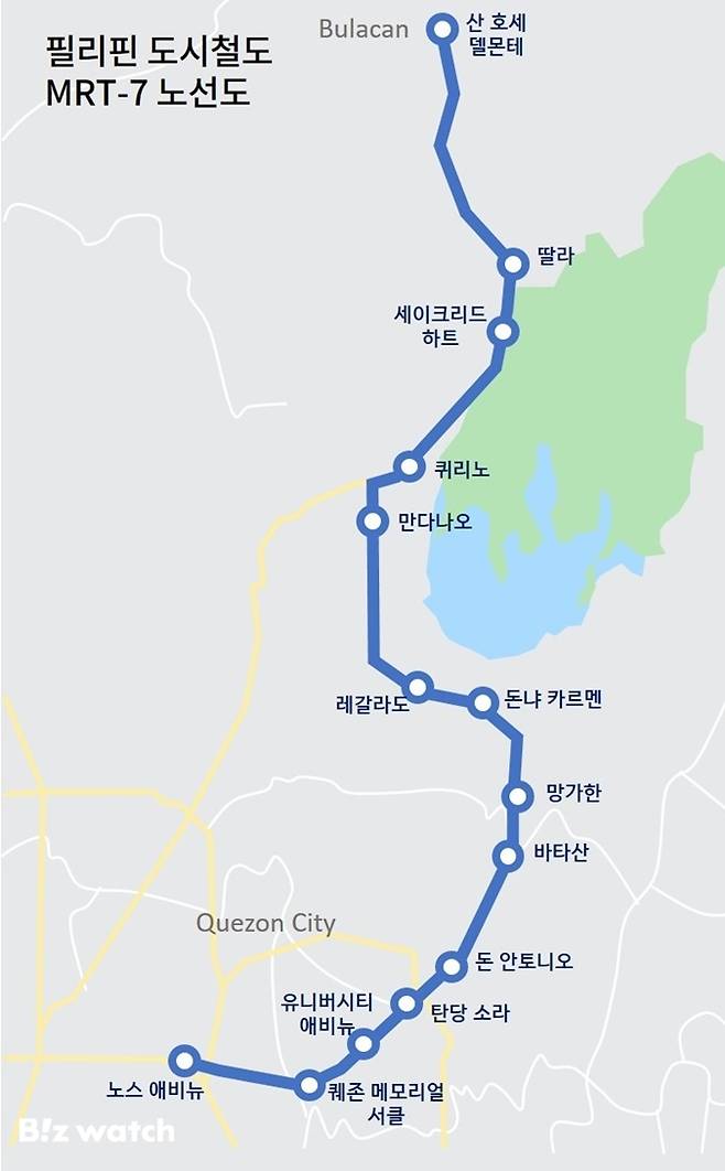 필리핀 마닐라 도시철도 MRT 7호선 노선도/자료=코레일