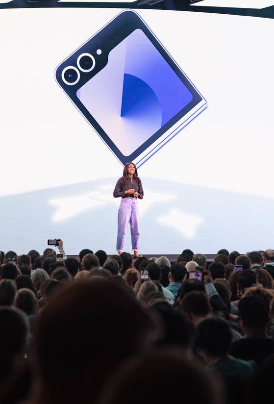 Samsung Electronics' foldable Galaxy smartphone is introduced at the Galaxy Unpacked 2024 event in Paris, France, on July 10, 2024. [NEWS1]