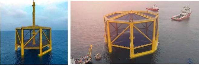 중국이 지난 2018년 서해 잠정조치수역(PMZ)에 심해 어업 양식 시설이라며 일방적으로 설치한 부유식 구조물인 선란 1호. [사진=엄태영 국민의힘 의원실, 연합뉴스]