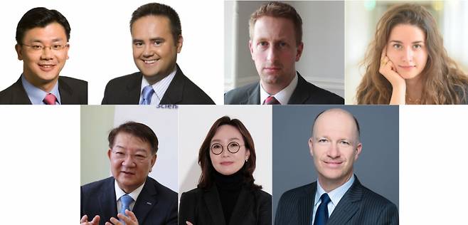 2025 키플랫폼 주요 연사. 왼쪽 위부터 시계방향으로 앤소니 킴 헤리티지재단 국제경제 선임연구원, 나일 가디너 헤리티지재단 마가렛대처자유센터장, 에릭 혼츠 CIPE(국제사기업센터) 책임투자센터 소장, 릴리아나 슈미에흐 루도비카공공서비스대학교 국제협력처장, 르노 베델 프랑스 최고행정법원 재판관, 윤혜선 한양대학교 법학전문대학원 교수, 이상엽 KAIST 연구부총장/사진제공=각 연사