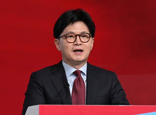 지난 20일 서울 강서구 ASSA아트홀에서 열린 국민의힘 제21대 대통령 후보자 1차 경선 조별 토론회에서 B조 한동훈 후보가 발언하고 있다. ⓒ국회사진기자단