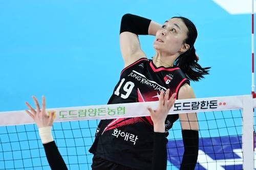 공격하는 정관장의 표승주 [한국배구연맹 제공. 재판매 및 DB 금지]