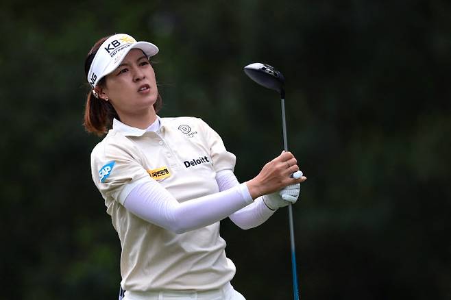 전인지가 11번홀에서 티샷을 하고 있다. (사진=AFPBBNews)