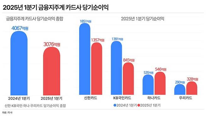 2025년 1분기 금융지주계 카드사 당기순이익. ⓒ데일리안 황현욱 기자