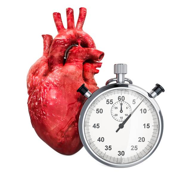 심근경색이 발생한 시간대에 따라 심장 손상 정도에도 차이가 있는 것으로 밝혀졌다. 초시계와 심장이 나란히 놓여있는 이미지. 게티이미지코리아 -1142284894