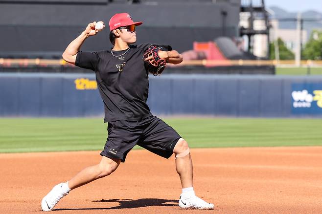 25일 광주 LG전에 앞서 1군 엔트리에 복귀한 김도영. KIA 제공