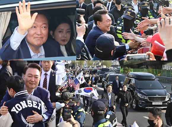 윤석열 전 대통령과 김건희 여사가 지난 11일 오후 서울 용산구 한남동 대통령 관저를 떠나며 지지자들과 인사를 나누고 있다. [사진=정소희 기자]
