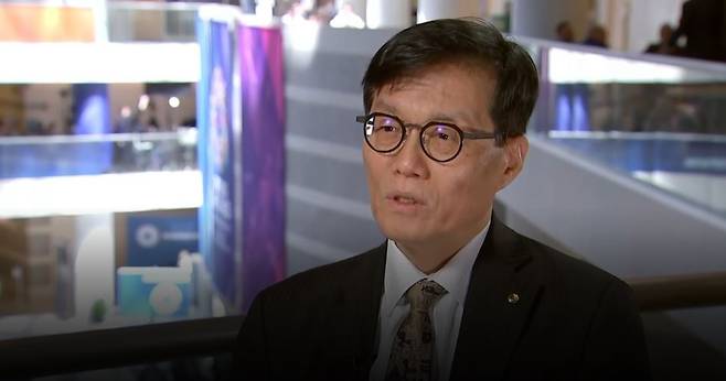 BOK Gov. Rhee Chang-yong speaks during an interview with CNBC on Thursday. (CNBC)