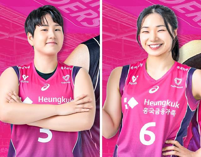 프로배구 여자부 자유계약선수(FA)로 흥국생명과 재계약을 맺은 리베로 신연경(왼쪽)과 세터 이고은. 흥국생명 제공
