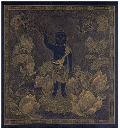 ‘천상천하유아독존’ , 48.2x45.2cm, 감지에 금, 2001.