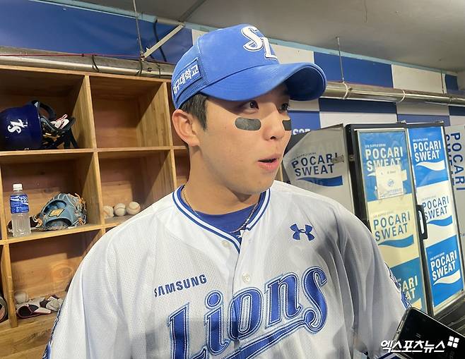 삼성 라이온즈 김영웅이 24일 대구 KIA 타이거즈전에서 활약한 뒤 인터뷰에 임하고 있다. 엑스포츠뉴스 대구, 최원영 기자
