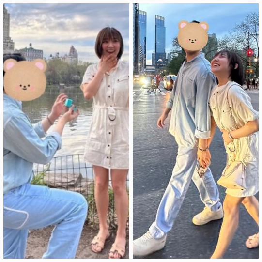 미쓰에이 출신 민이 뉴욕 센트럴파크 한복판에서 예비 신랑의 깜짝 프러포즈를 받고 환한 미소를 터뜨렸다.사진=민 SNS