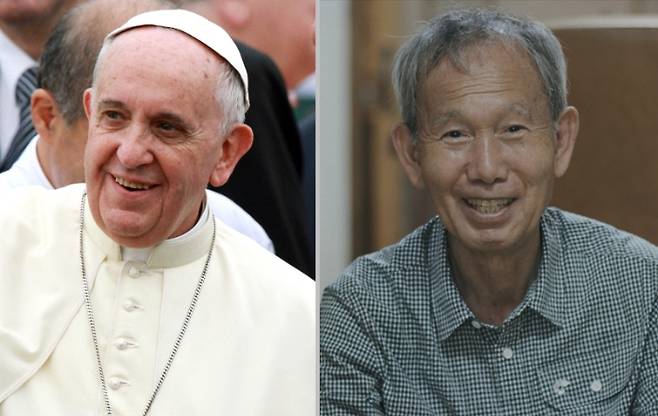 프란치스코 교황과 김장하 선생. 연합뉴스, ㈜시네마달 제공