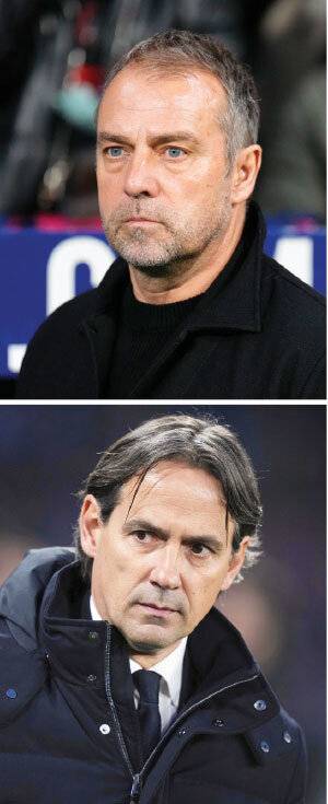 한지 플리크 바르셀로나 감독(위 _GETTYIMAGES)과 시모네 인자기 인테르나치오날레 밀라노 감독.  뉴시스