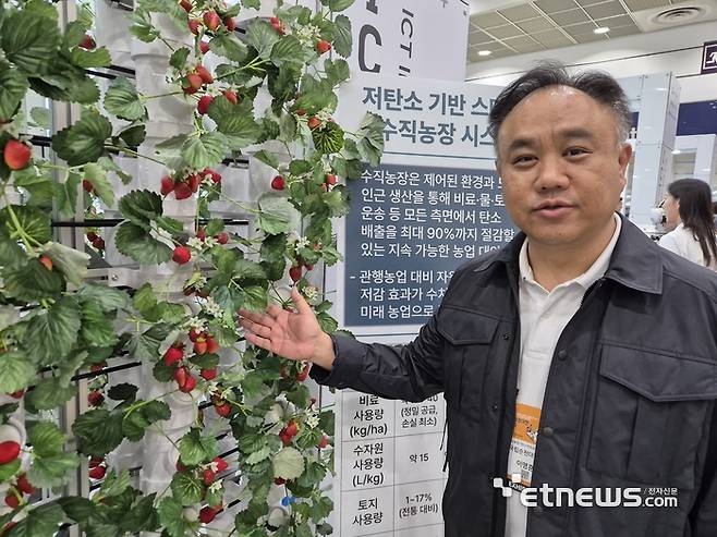 이명훈 순천대 교수가 스마트 수직 농장 시스템을 소개하고 있다.