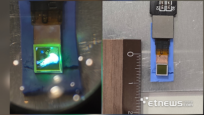 라온텍이 개발한 0.18인치 레도스. 가로와 세로 각각 0.4㎝에 불과한 초소형 크기다. (사진= 김영호 기자)