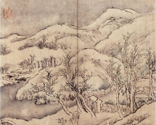답설방우. 눈을 밟고 벗을 찾아가는 사람을 그린 작품이다. 최북은 겨울을 배경으로 한 그림을 많이 그렸다. /간송미술관