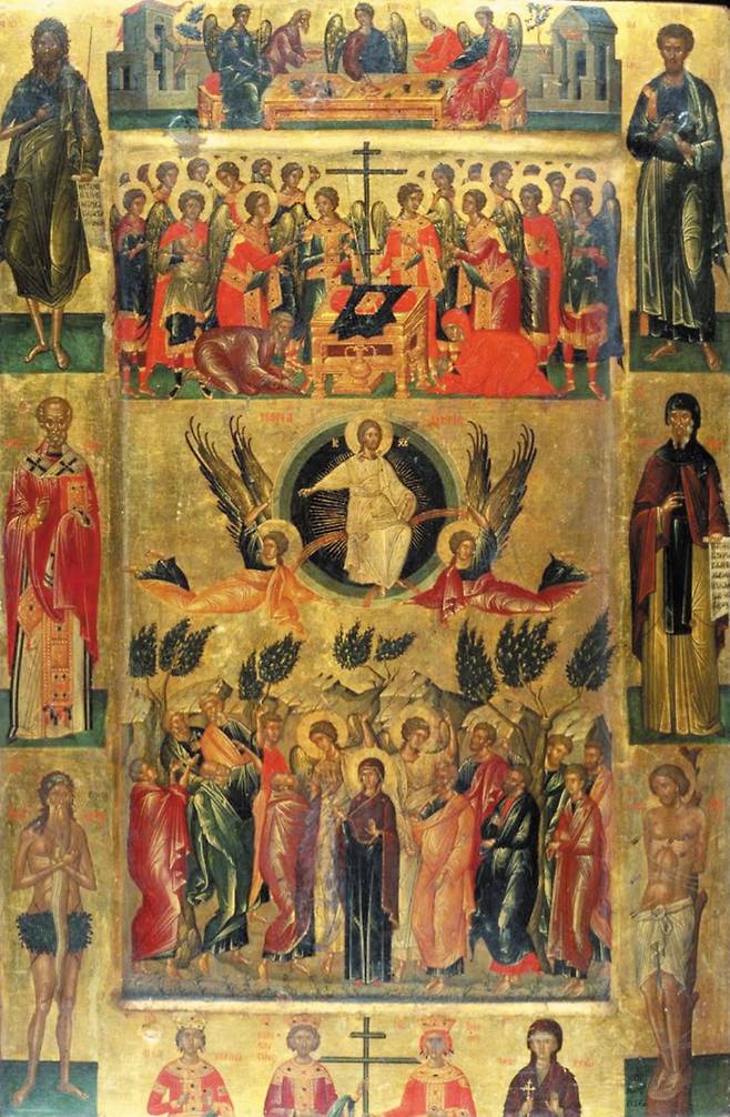 15세기 리초스가 제작한 대형 이콘화 ‘헤토이마시아와 함께한 그리스도의 승천’. /일본 국립서양미술관