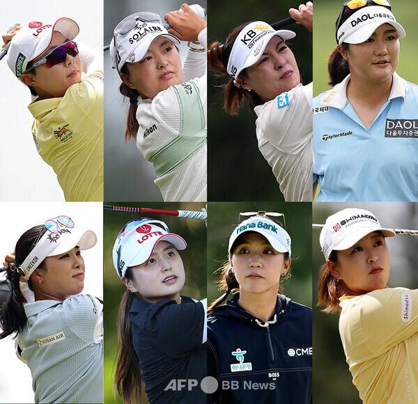 미국여자프로골프(LPGA) 투어 2025시즌 첫 메이저 대회 셰브론 챔피언십 우승 경쟁에 뛰어든 김효주 프로. 그리고 함께 출전한 고진영, 전인지, 유해란, 윤이나, 최혜진, 리디아 고. 우승을 차지한 일본의 사이고 마오. 사진제공=ⓒAFPBBNews = News1