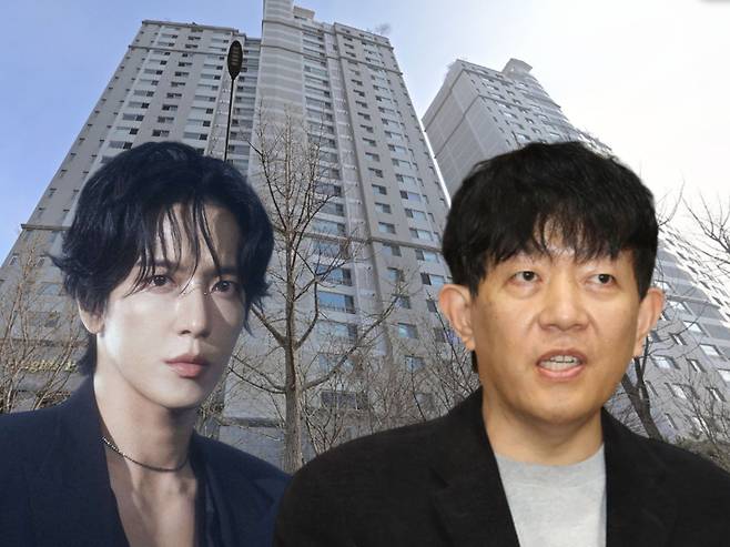 서울 강남구 신사동 ‘압구정하이츠파크’ 아파트와 가수 정용화(왼쪽)·이재웅 전 쏘카 대표 [네이버지도 갈무리 및 연합]