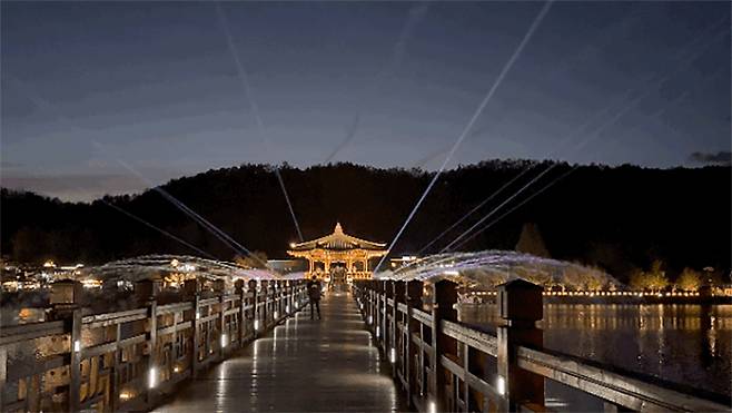 낮에도 예쁘지만 밤이 되면 조명과 분수, 문보트가 더해져 낭만적인 월영교(ⓒ뉴스1, 무단 전재-재배포 금지)