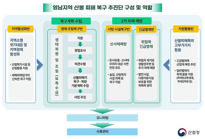 영남지역 산불 피해 복구 추진단 구성도. 산림청 제공