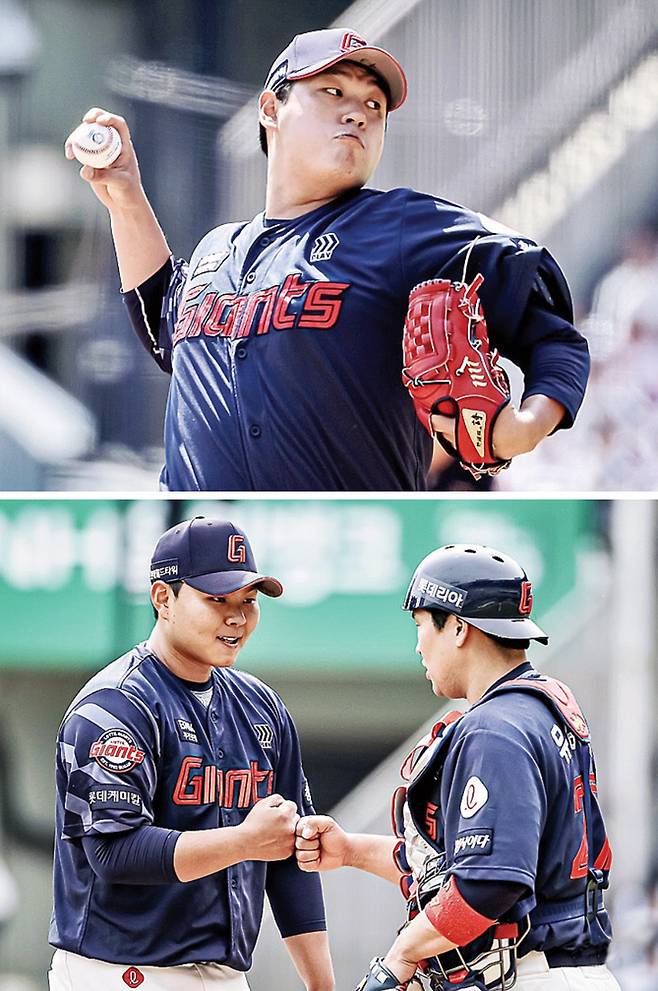 롯데 나균안(위)과 박진. 롯데 자이언츠 제공