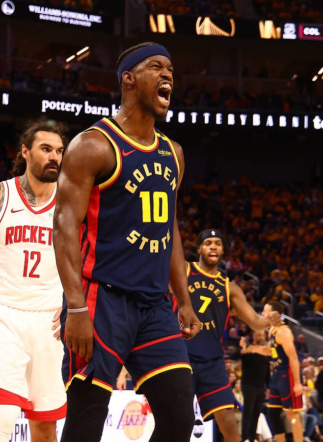 골든스테이트 지미 버틀러가 29일 휴스턴전에서 슈팅 성공 후 포효하고 있다. Imagn Images연합뉴스