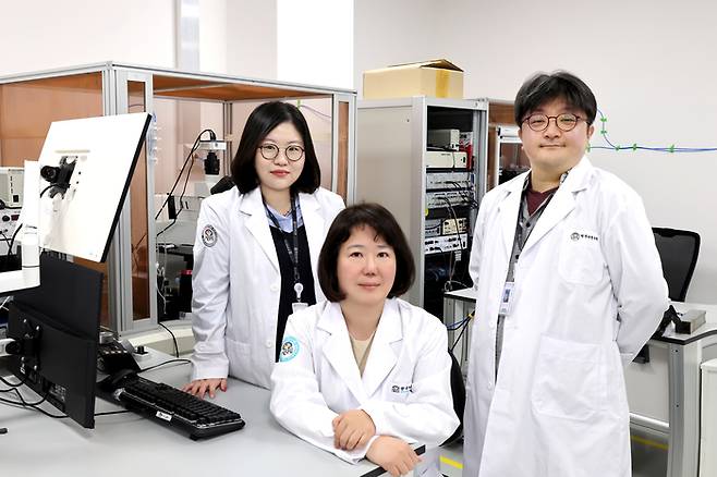 (왼쪽부터)강미선 박사후 연수연구원(공동 제1저자). 김정연 책임연구원(교신저자). 송석운 연구원(공동 제1저자)