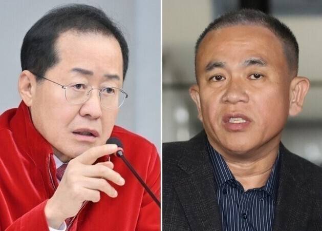 홍준표 전 대구시장, 정치 브로커 명태균씨. 힌겨레 자료사진