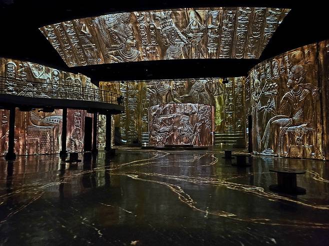 View of "Egyptian Pharaohs, From Cheops to Ramesses II" at the Theatre des Lumieres at the Walkerhill Hotel & Resort (Park Yuna/The Korea Herald)