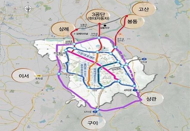 전북 전주시가 제시한 완주·전주 BRT 노선 연장 총괄도. 전주시청 제공