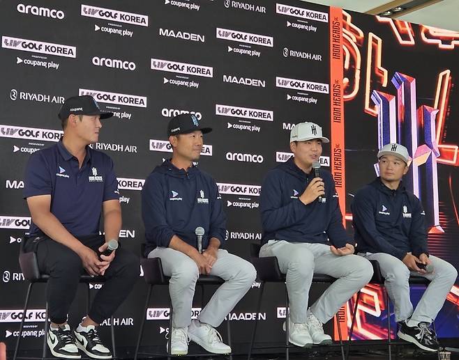 LIV 골프 코리아에 출전하는 아이언헤드GC 팀. 왼쪽부터 대니 리, 케빈 나, 장유빈, 고즈마 지니치로 인천=조범자 기자