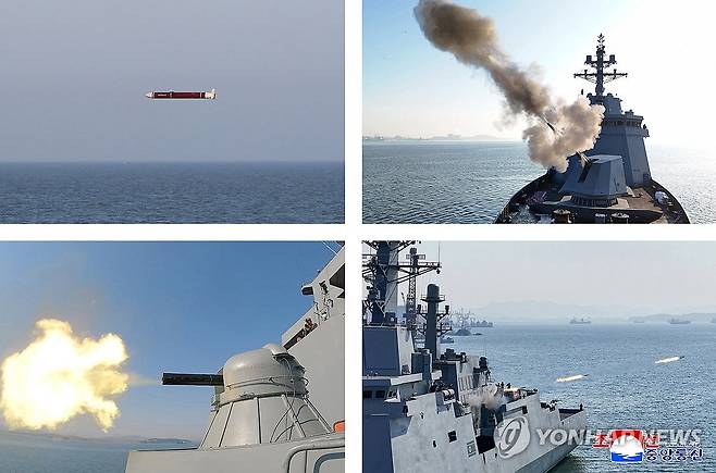 북, 최현호 첫 무장 시험사격…김정은 "해군 핵무장화 가속화" (평양 조선중앙통신=연합뉴스) 북한 김정은 국무위원장이 신형 '다목적구축함' 최현호(號) 진수 사흘 만에 진행된 첫 무장 시험사격을 참관하고 '해군의 핵무장화'에 속도를 내라고 지시했다. 미사일총국, 국방과학원, 탐지전자전총국이 구축함 최현호에 탑재된 무장체계의 성능 및 전투 적용성 시험에 착수했다고 조선중앙통신이 30일 보도했다. 2025.4.30 
    [국내에서만 사용가능. 재배포 금지. For Use Only in the Republic of Korea. No Redistribution] nkphoto@yna.co.kr