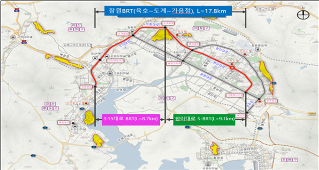 창원 BRT 1·2단계 사업 위치도. 창원시 제공