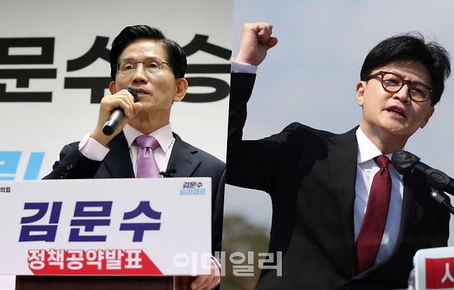 왼쪽부터 김문수 전 고용노동부 장관, 한동훈 전 국민의힘 대표(사진 = 이데일리)