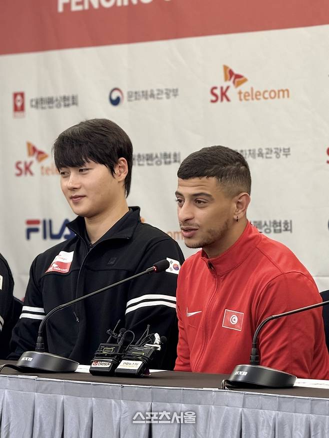 튀니지의 페르자니가 30일 서울 송파구 올림픽파크텔에서 열린 2025 서울 SK텔레콤 국제그랑프리 미디어디에서 발언하고 있다. 정다워 기자