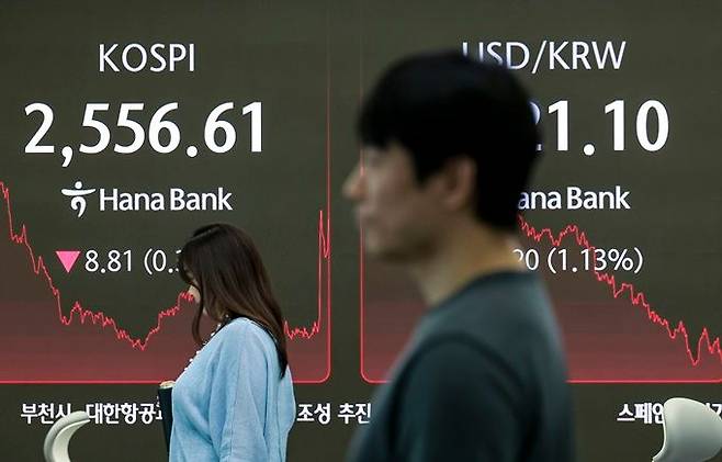 4월 30일 서울 중구 하나은행 딜링룸 전광판에 코스피·코스닥지수, 원·달러 환율 종가가 표시돼 있다. ⓒ뉴시스