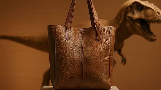 티라노사우루스 가죽으로 만든 핸드백을 주제로 생성형 인공지능(AI)로 만들어 낸 이미지. 사진=VML