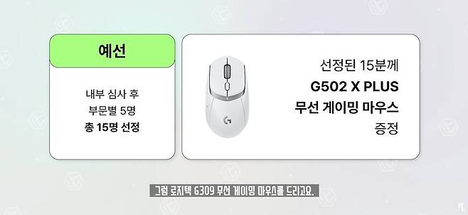 ▲ 예선 합격자 총 15명에게는 로지텍 G309 무선 게이밍 마우스를