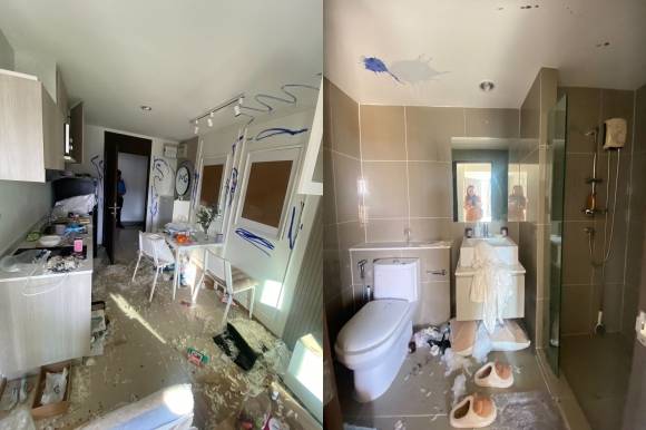 1년간 세 들어 살던 우크라이나 관광객이 보증금 갈등으로 망가뜨리고 도망간 태국 푸껫의 한 아파트. 페이스북 캡처