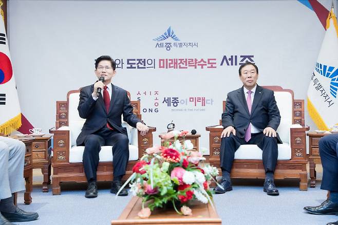 김문수 후보가 5월 1일 세종시를 찾아 행정수도 관련한 발언을 하고 있다. 사진=세종시 제공.