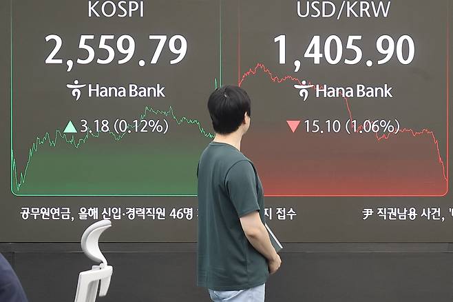 2일 장을 마친 서울 하나은행 본점 딜링룸에서 직원들이 업무를 보고 있다. /연합뉴스