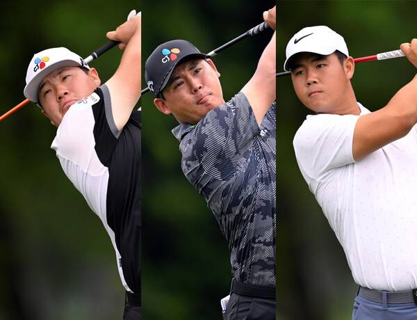 2025년 미국프로골프(PGA) 투어 더 CJ컵 바이런 넬슨 대회에 출전한 임성재, 김시우, 김주형 프로가 1라운드에서 경기하는 모습이다. 사진제공=Getty Images for THE CJ CUP Byron Nelson