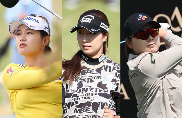 한국여자프로골프(KLPGA) 투어 2025시즌 첫 메이저 대회인 크리스에프앤씨 제47회 KLPGA 챔피언십에 출전한 박현경, 이동은, 홍정민 프로가 2라운드에서 경기하는 모습이다. 사진제공=KLPGA