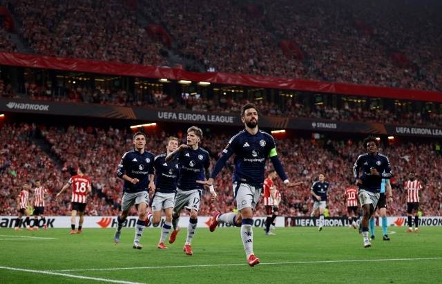 맨체스터 유나이티드는 2일(한국시간) 스페인 빌바오의 에스타디오 산 마메스에서 열린 아틀레틱 클루브와의 2024-25 UEFA 유로파리그 4강 원정 1차전에서 3-0 대승했다. 사진=REUTERS=연합뉴스