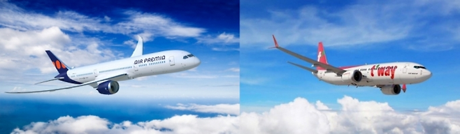 에어프레미아(왼쪽)와 티웨이 항공 기재 [각사 제공]