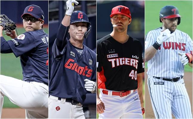 박세웅(왼쪽부터), 전민재, 네일, 오스틴. /사진=롯데 자이언츠, KIA 타이거즈, 스타뉴스