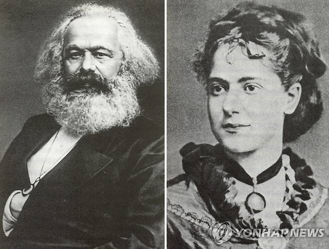 공산주의 창시자 칼 마르크스(왼쪽)와 그의 셋째딸 엘리노어 마르크스 [연합뉴스 자료 사진]